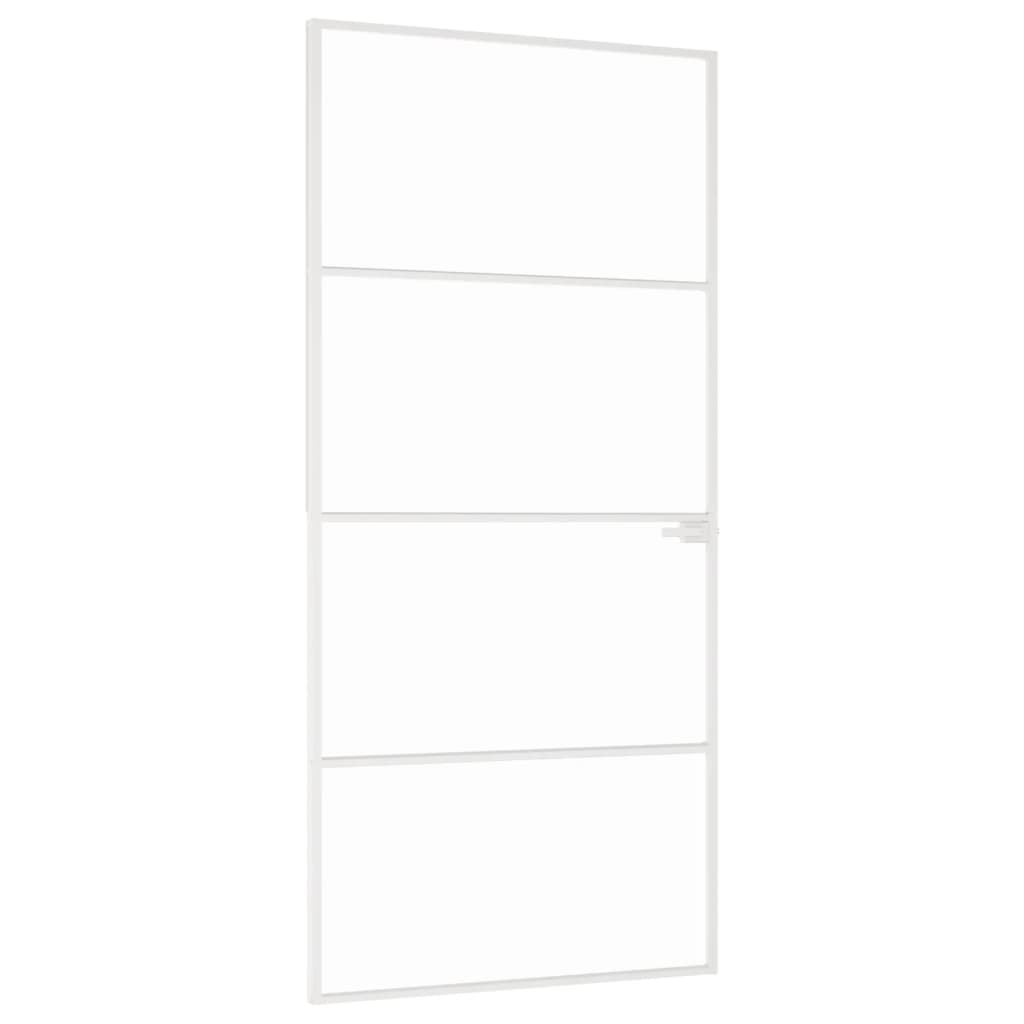 Binnendeur 93X201,5 Cm Gehard Glas En Aluminium Smal Wit En Transparant 93 x 201.5 cm