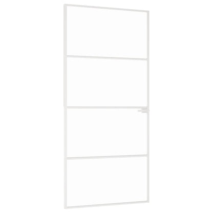 Binnendeur 93X201,5 Cm Gehard Glas En Aluminium Smal Wit En Transparant 93 x 201.5 cm