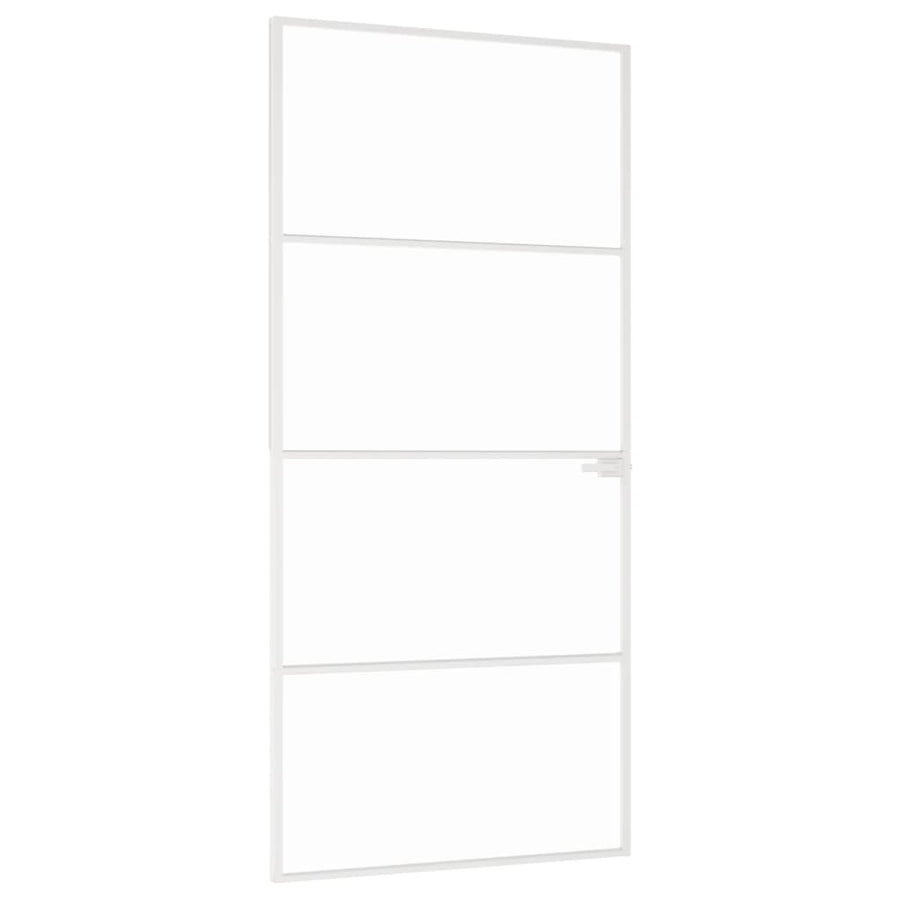 Binnendeur 93X201,5 Cm Gehard Glas En Aluminium Smal Wit En Transparant 93 x 201.5 cm