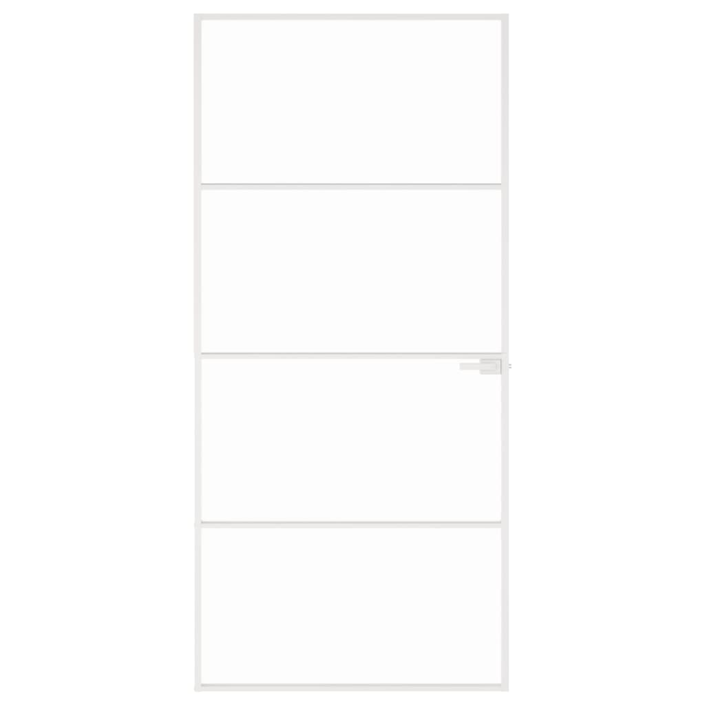 Binnendeur 93X201,5 Cm Gehard Glas En Aluminium Smal Wit En Transparant 93 x 201.5 cm