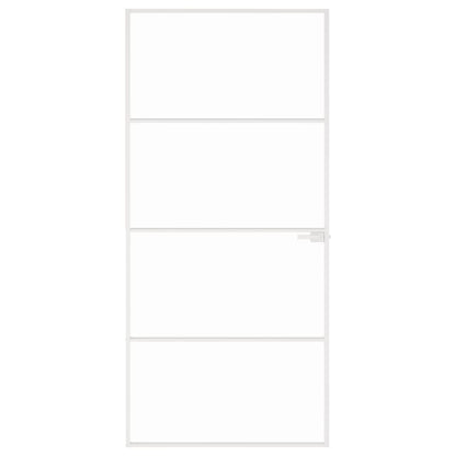 Binnendeur 93X201,5 Cm Gehard Glas En Aluminium Smal Wit En Transparant 93 x 201.5 cm