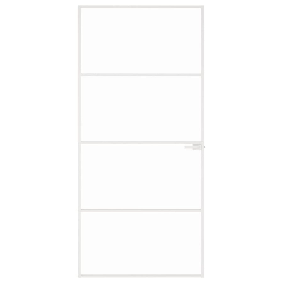 Binnendeur 93X201,5 Cm Gehard Glas En Aluminium Smal Wit En Transparant 93 x 201.5 cm