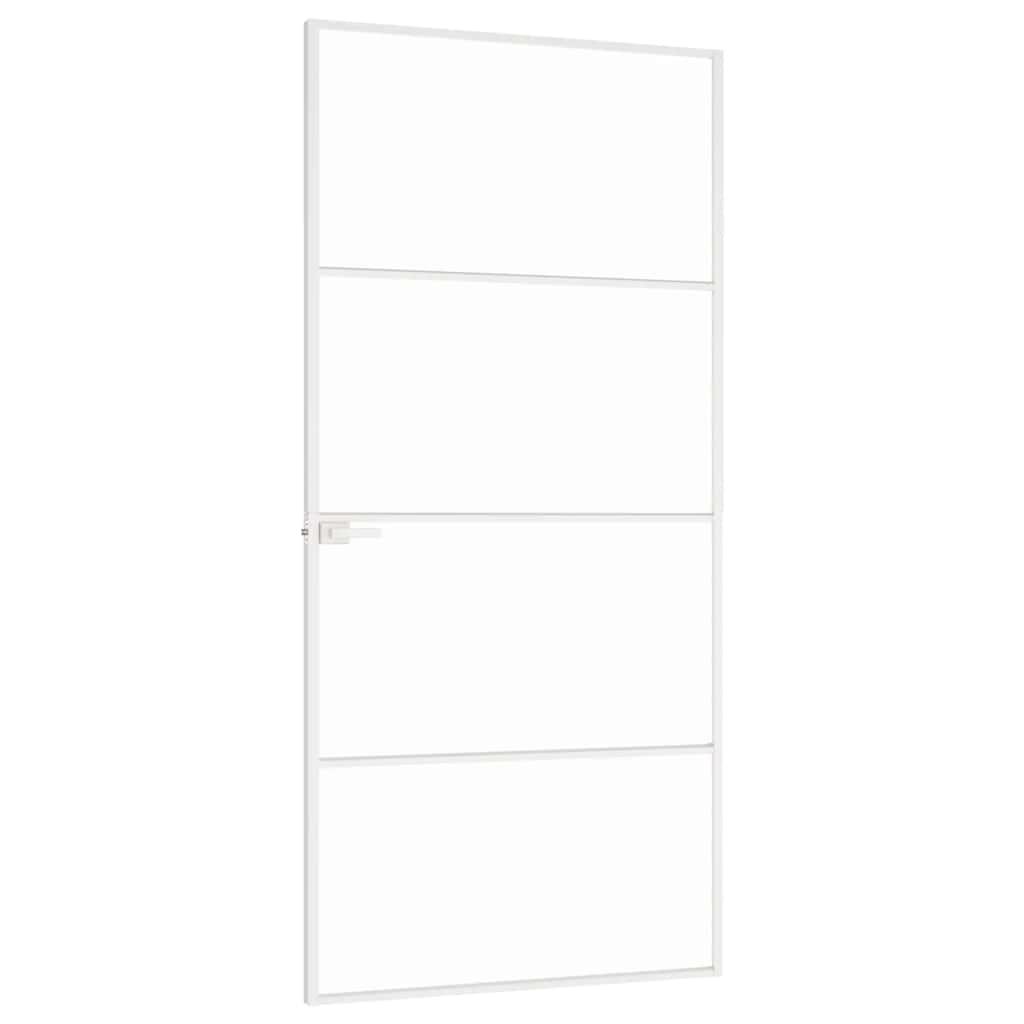 Binnendeur 93X201,5 Cm Gehard Glas En Aluminium Smal Wit En Transparant 93 x 201.5 cm