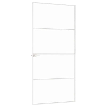 Binnendeur 93X201,5 Cm Gehard Glas En Aluminium Smal Wit En Transparant 93 x 201.5 cm