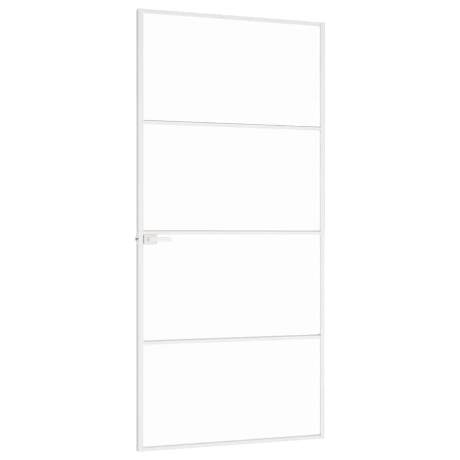 Binnendeur 93X201,5 Cm Gehard Glas En Aluminium Smal Wit En Transparant 93 x 201.5 cm