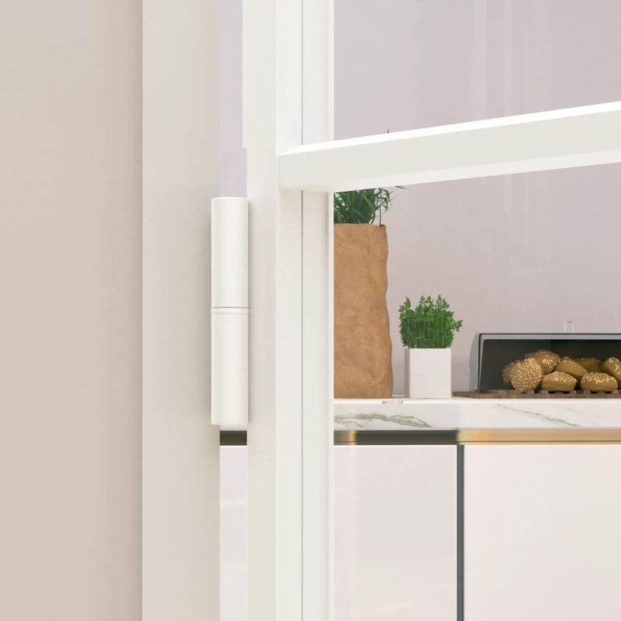 Binnendeur 93X201,5 Cm Gehard Glas En Aluminium Smal Wit En Transparant 93 x 201.5 cm