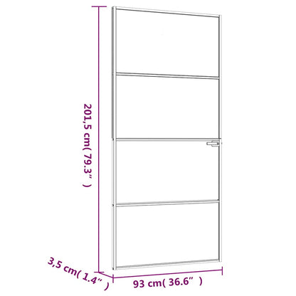 Binnendeur 93X201,5 Cm Gehard Glas En Aluminium Smal Wit En Transparant 93 x 201.5 cm
