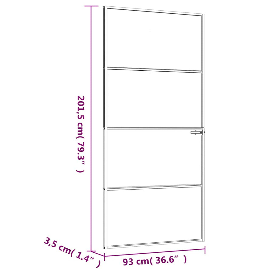 Binnendeur 93X201,5 Cm Gehard Glas En Aluminium Smal Wit En Transparant 93 x 201.5 cm