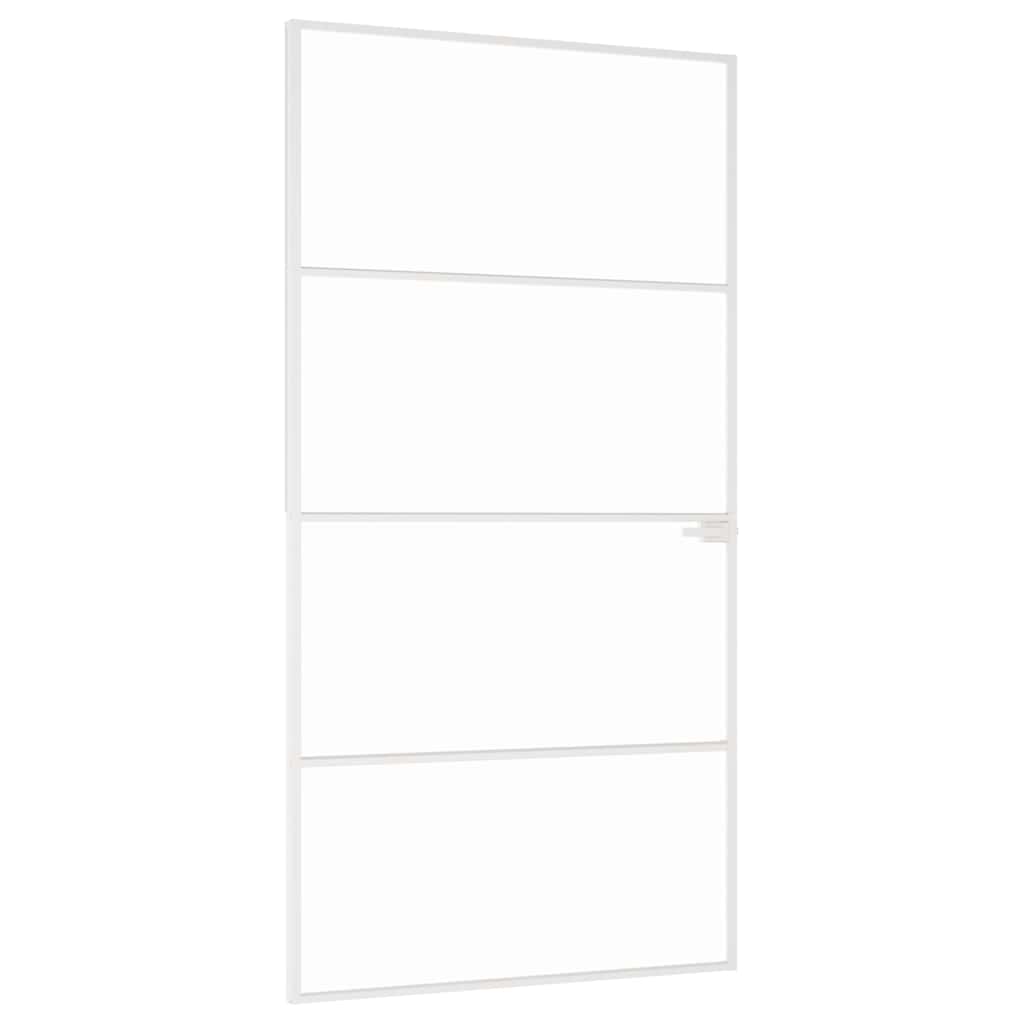 Binnendeur 102X201,5 Cm Gehard Glas En Aluminium Smal Wit En Transparant 102 x 201.5 cm