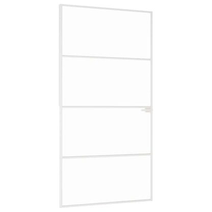 Binnendeur 102X201,5 Cm Gehard Glas En Aluminium Smal Wit En Transparant 102 x 201.5 cm
