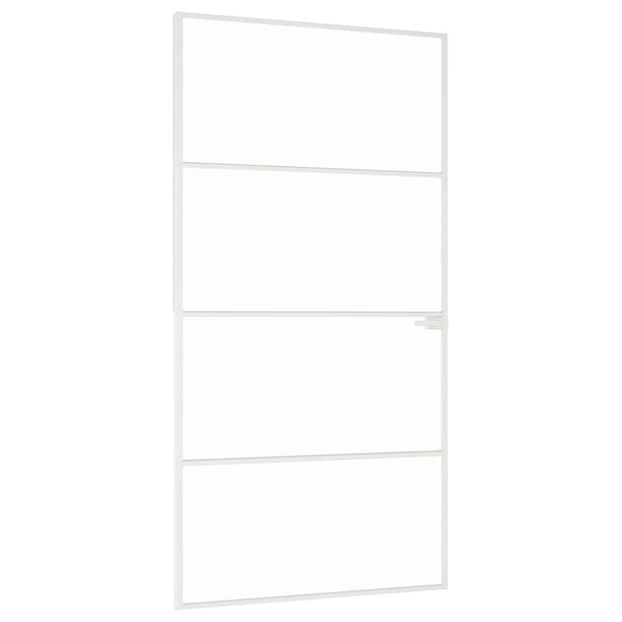 Binnendeur 102X201,5 Cm Gehard Glas En Aluminium Smal Wit En Transparant 102 x 201.5 cm