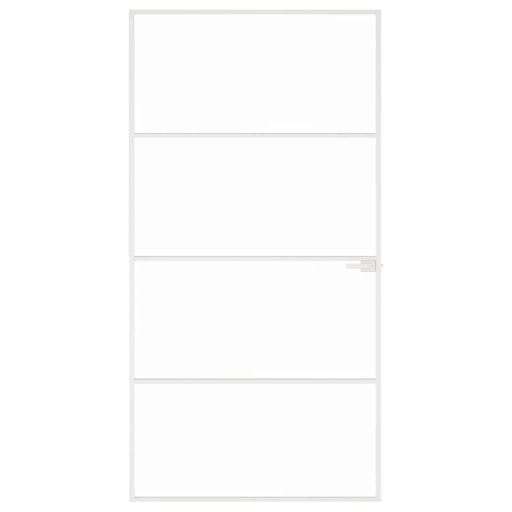 Binnendeur 102X201,5 Cm Gehard Glas En Aluminium Smal Wit En Transparant 102 x 201.5 cm