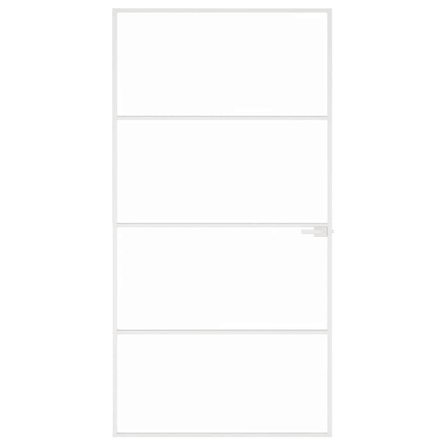 Binnendeur 102X201,5 Cm Gehard Glas En Aluminium Smal Wit En Transparant 102 x 201.5 cm