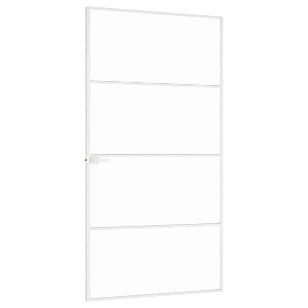 Binnendeur 102X201,5 Cm Gehard Glas En Aluminium Smal Wit En Transparant 102 x 201.5 cm