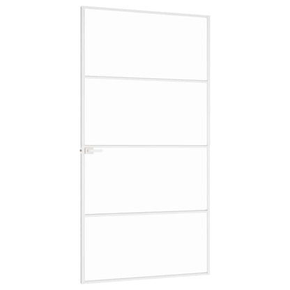 Binnendeur 102X201,5 Cm Gehard Glas En Aluminium Smal Wit En Transparant 102 x 201.5 cm