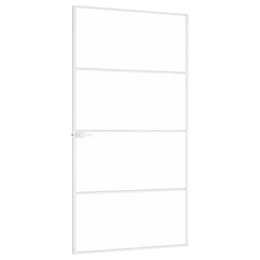 Binnendeur 102X201,5 Cm Gehard Glas En Aluminium Smal Wit En Transparant 102 x 201.5 cm