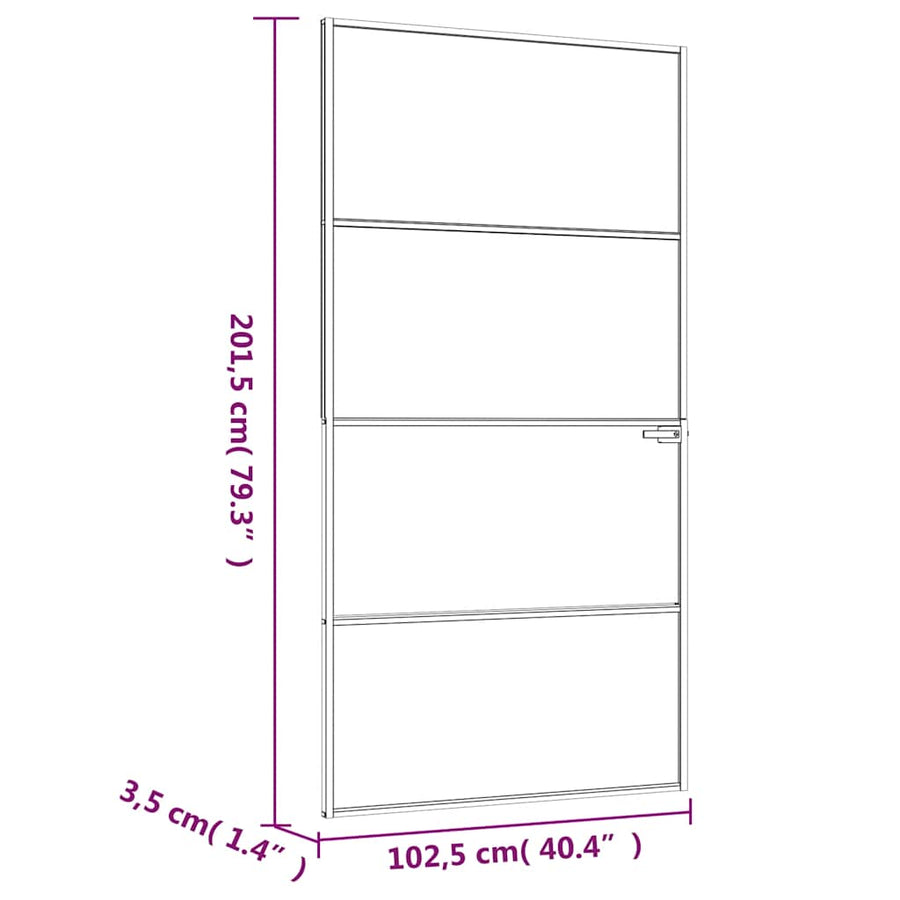 Binnendeur 102X201,5 Cm Gehard Glas En Aluminium Smal Wit En Transparant 102 x 201.5 cm