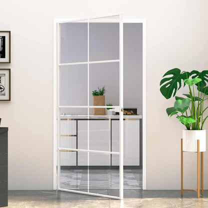 Binnendeur 102X201,5 Cm Gehard Glas En Aluminium Smal Wit En Transparant 102 x 201.5 cm