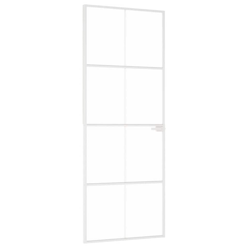 Binnendeur 76X201,5 Cm Gehard Glas En Aluminium Smal Wit En Transparant 76 x 201.5 cm 4x2 rooster