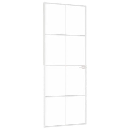 Binnendeur 76X201,5 Cm Gehard Glas En Aluminium Smal Wit En Transparant 76 x 201.5 cm 4x2 rooster
