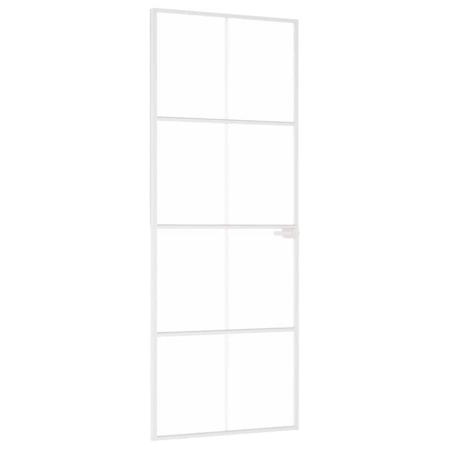 Binnendeur 76X201,5 Cm Gehard Glas En Aluminium Smal Wit En Transparant 76 x 201.5 cm 4x2 rooster