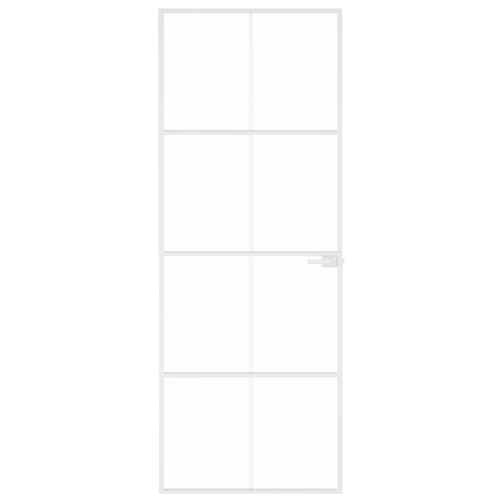 Binnendeur 76X201,5 Cm Gehard Glas En Aluminium Smal Wit En Transparant 76 x 201.5 cm 4x2 rooster