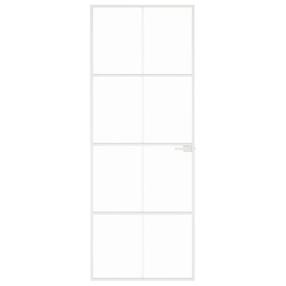 Binnendeur 76X201,5 Cm Gehard Glas En Aluminium Smal Wit En Transparant 76 x 201.5 cm 4x2 rooster