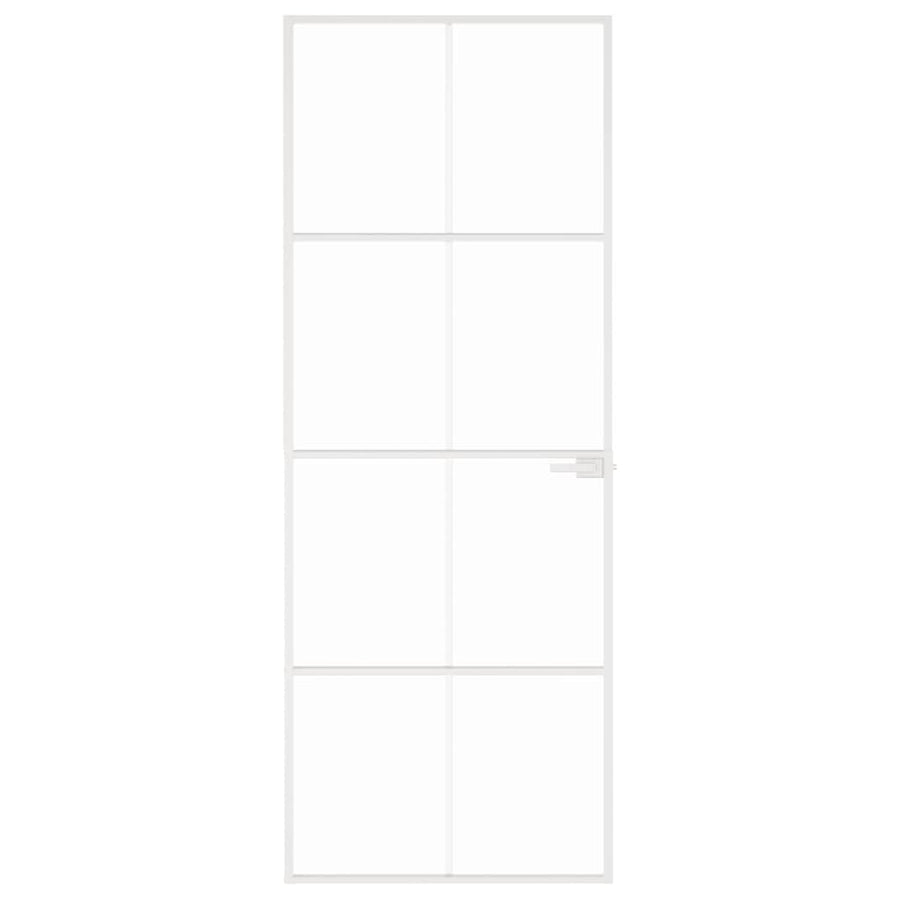 Binnendeur 76X201,5 Cm Gehard Glas En Aluminium Smal Wit En Transparant 76 x 201.5 cm 4x2 rooster