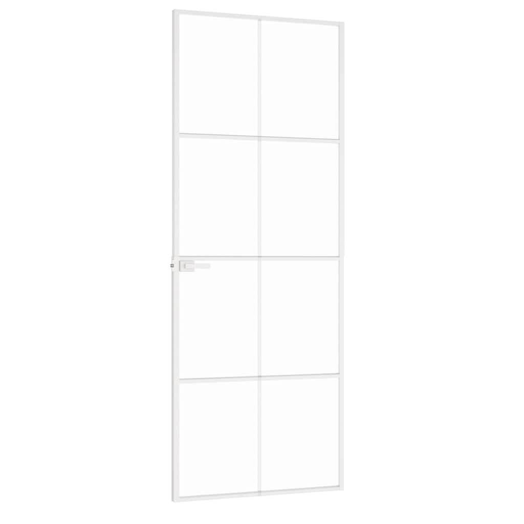 Binnendeur 76X201,5 Cm Gehard Glas En Aluminium Smal Wit En Transparant 76 x 201.5 cm 4x2 rooster