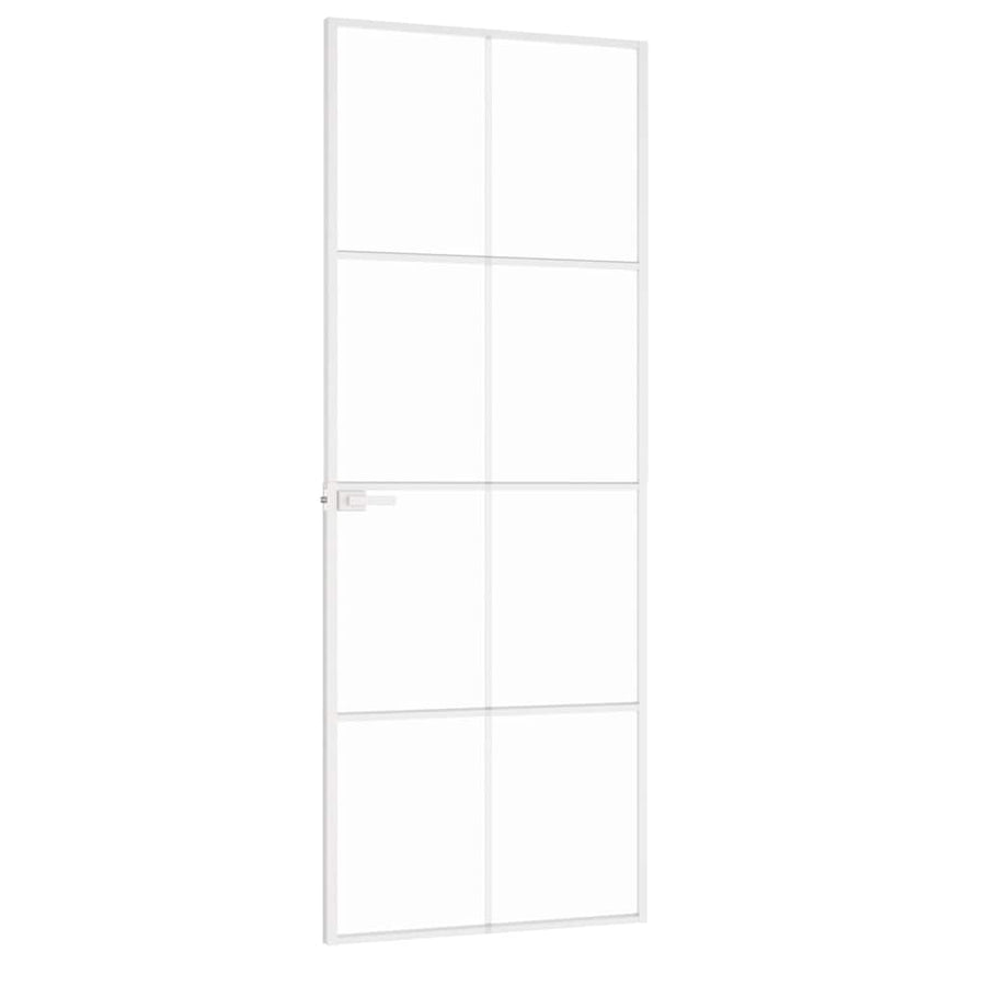 Binnendeur 76X201,5 Cm Gehard Glas En Aluminium Smal Wit En Transparant 76 x 201.5 cm 4x2 rooster