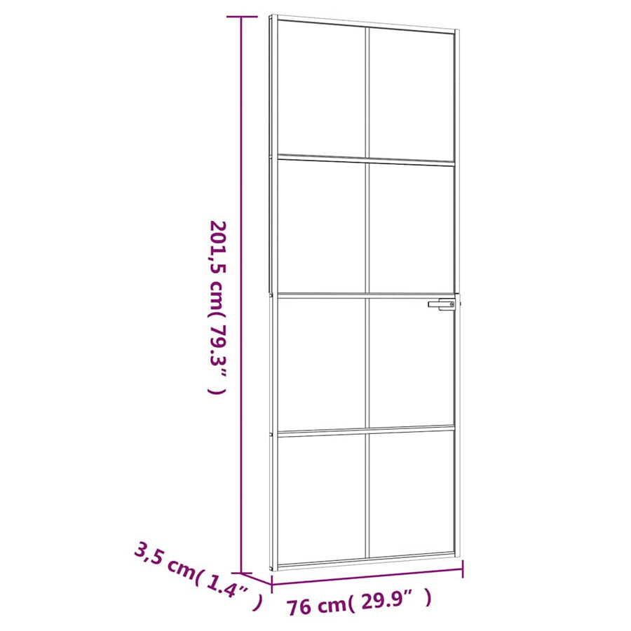 Binnendeur 76X201,5 Cm Gehard Glas En Aluminium Smal Wit En Transparant 76 x 201.5 cm 4x2 rooster