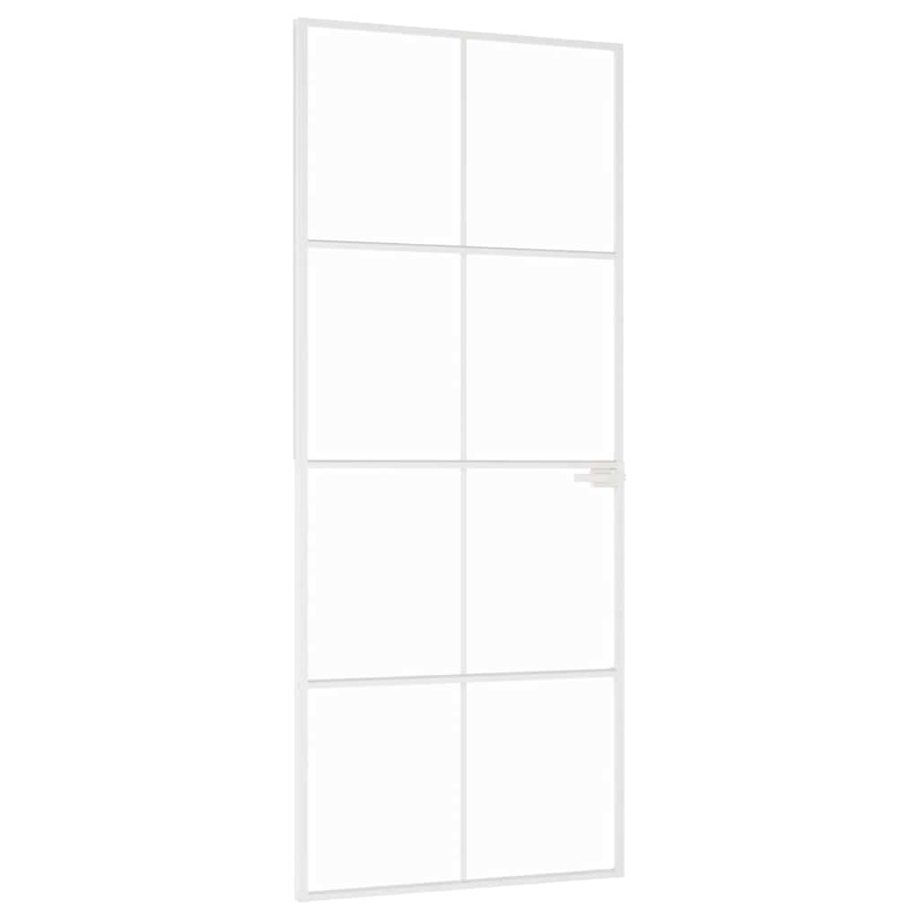Binnendeur 83x201,5 cm gehard glas en aluminium smal wit