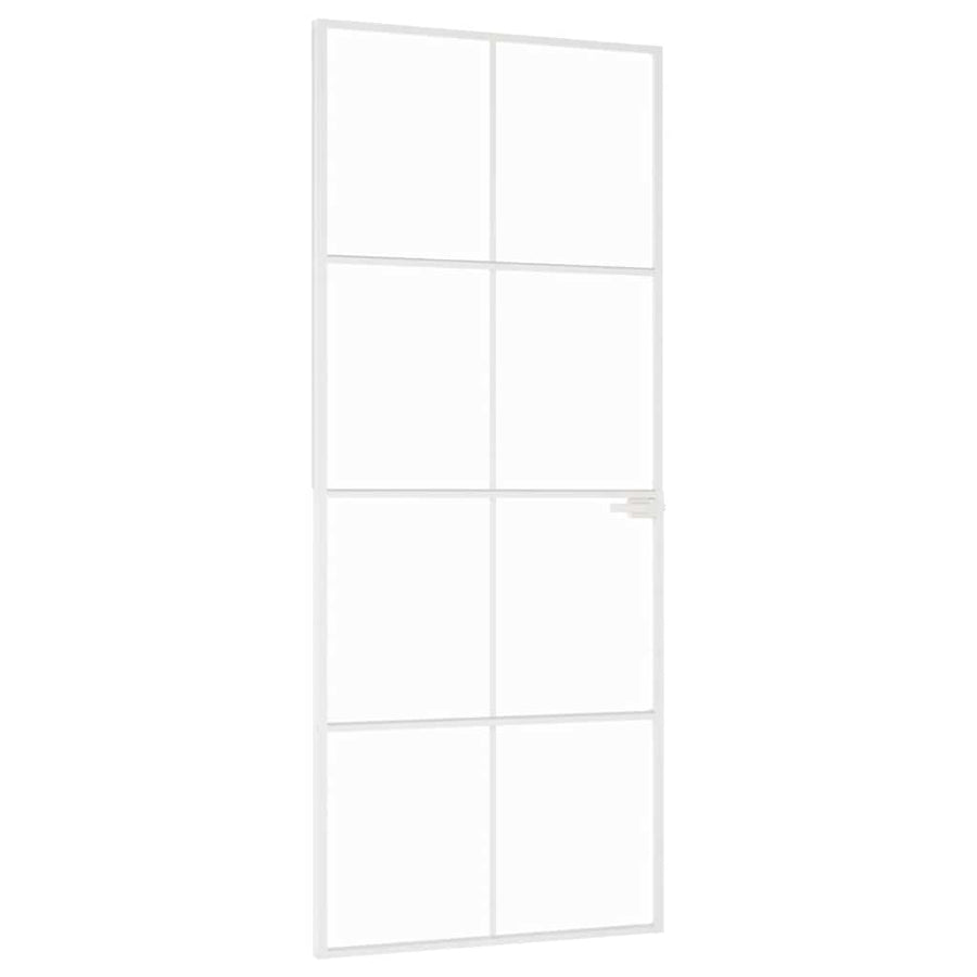 Binnendeur 83x201,5 cm gehard glas en aluminium smal wit