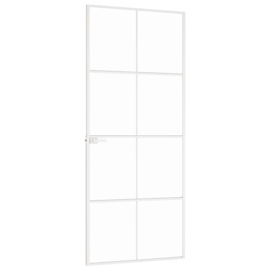 Binnendeur 83x201,5 cm gehard glas en aluminium smal wit