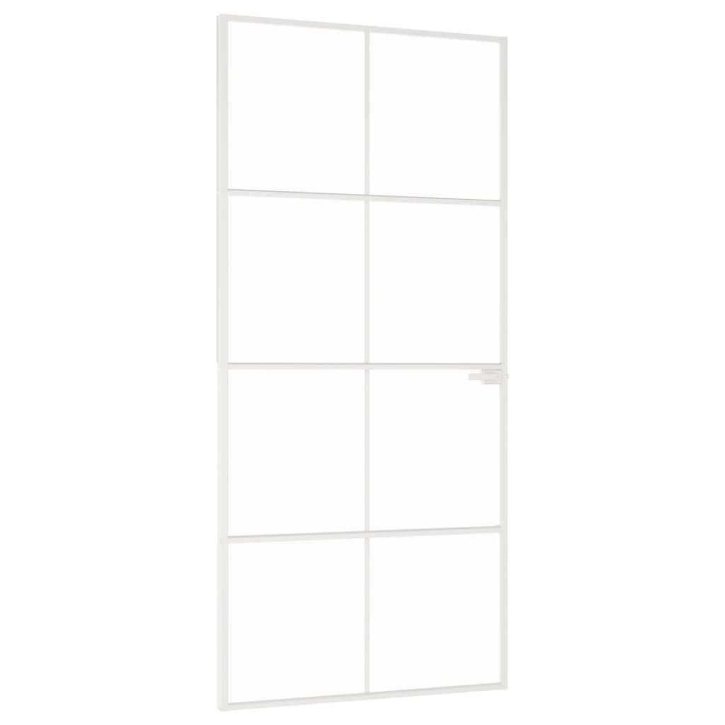 Binnendeur 93X20,5 Cm Gehard Glas En Aluminium Smal Wit En Transparant 93 x 201.5 cm 4x2 rooster
