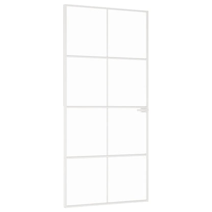 Binnendeur 93X20,5 Cm Gehard Glas En Aluminium Smal Wit En Transparant 93 x 201.5 cm 4x2 rooster