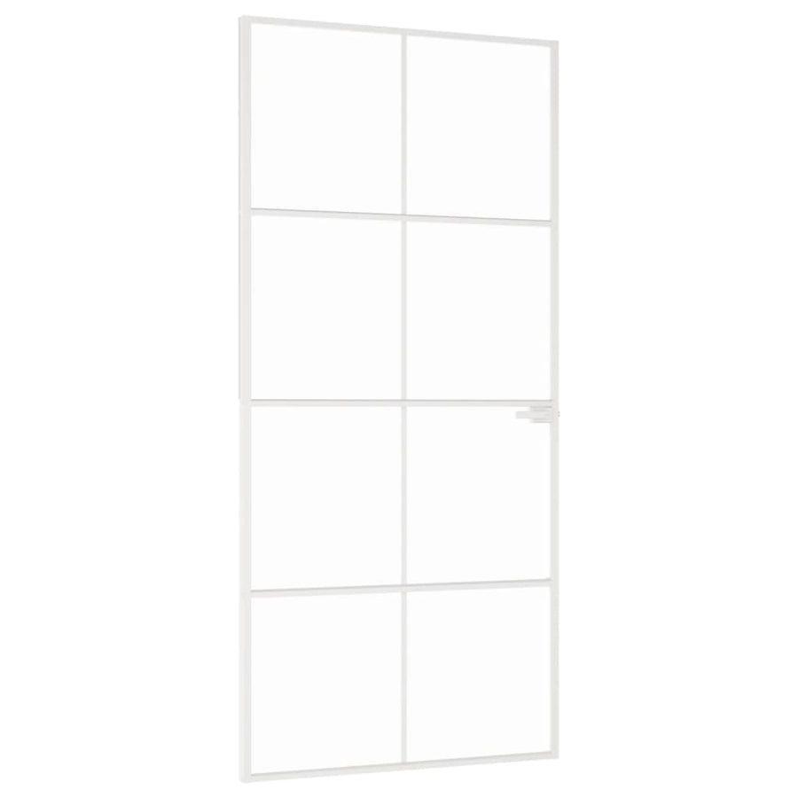 Binnendeur 93X20,5 Cm Gehard Glas En Aluminium Smal Wit En Transparant 93 x 201.5 cm 4x2 rooster