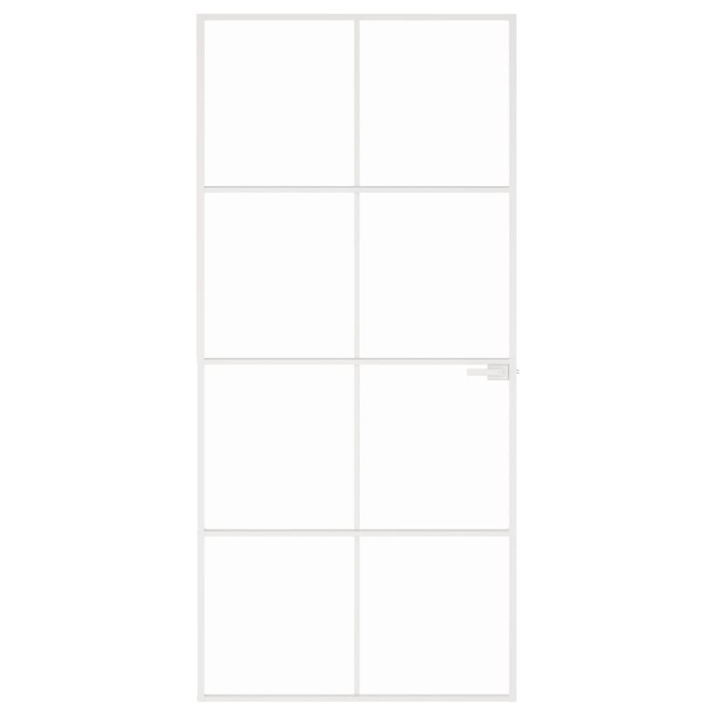 Binnendeur 93X20,5 Cm Gehard Glas En Aluminium Smal Wit En Transparant 93 x 201.5 cm 4x2 rooster