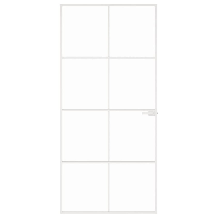 Binnendeur 93X20,5 Cm Gehard Glas En Aluminium Smal Wit En Transparant 93 x 201.5 cm 4x2 rooster