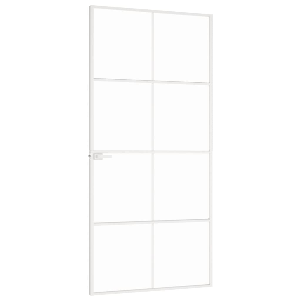 Binnendeur 93X20,5 Cm Gehard Glas En Aluminium Smal Wit En Transparant 93 x 201.5 cm 4x2 rooster