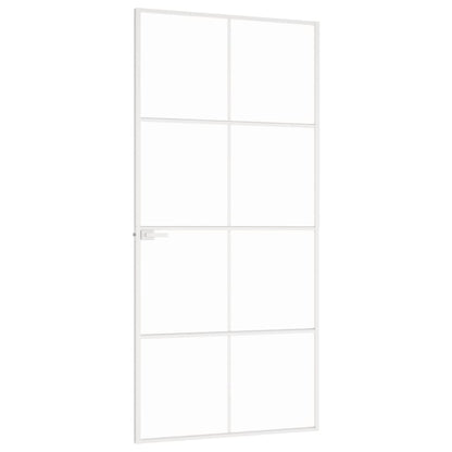 Binnendeur 93X20,5 Cm Gehard Glas En Aluminium Smal Wit En Transparant 93 x 201.5 cm 4x2 rooster