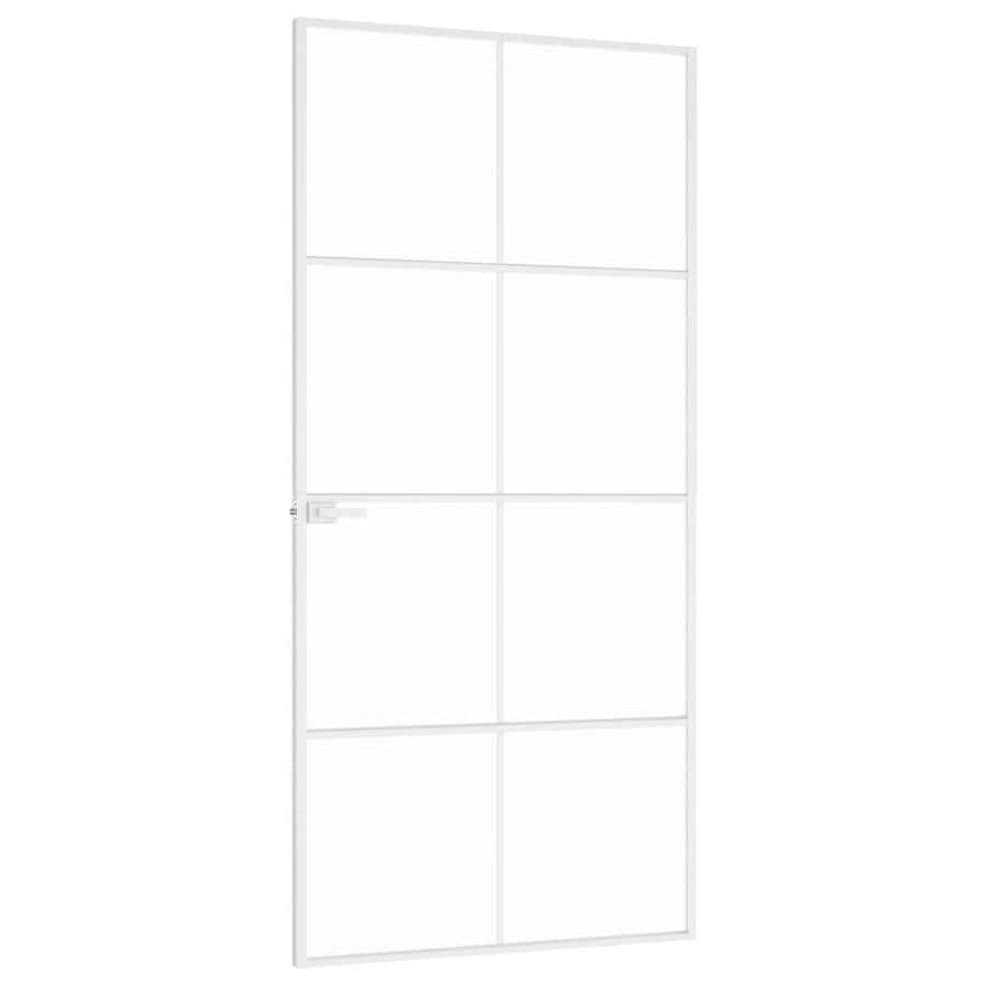 Binnendeur 93X20,5 Cm Gehard Glas En Aluminium Smal Wit En Transparant 93 x 201.5 cm 4x2 rooster