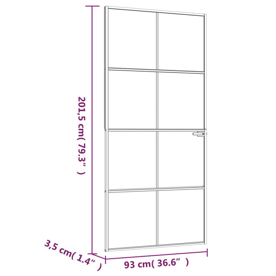Binnendeur 93X20,5 Cm Gehard Glas En Aluminium Smal Wit En Transparant 93 x 201.5 cm 4x2 rooster