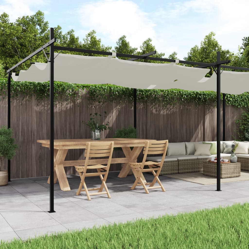Pergola Met Uitschuifbaar Dak 589X292X230 Kleurig 589 x 292 x 230 cm Crème