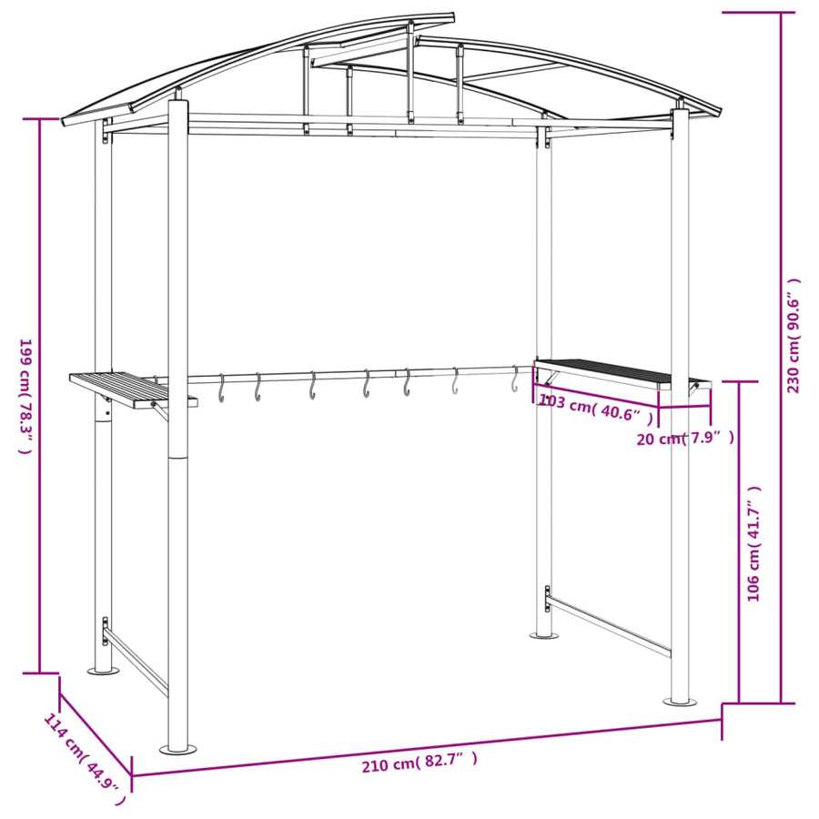 Barbecue-Overkapping 210X114X230 Cm Staal Antracietkleurig