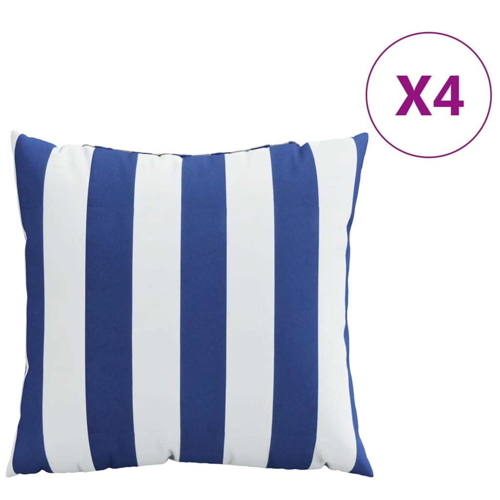 Sierkussens 4 st 40x40 cm stof gestreept wit & blauw