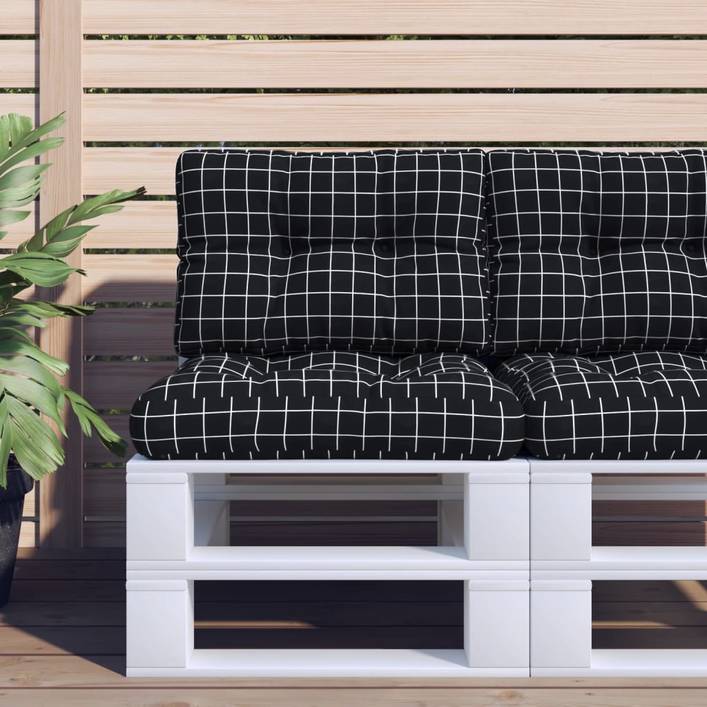 Palletkussen ruitpatroon 60x40x12 cm stof zwart 60 x 40 x 12 cm