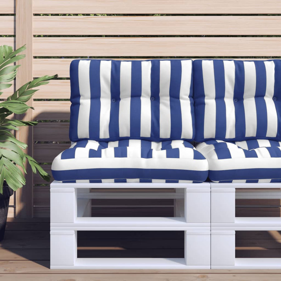 Palletkussens 2 St Stof Gestreept En Blauw En Wit 50 x 50 x 12 cm