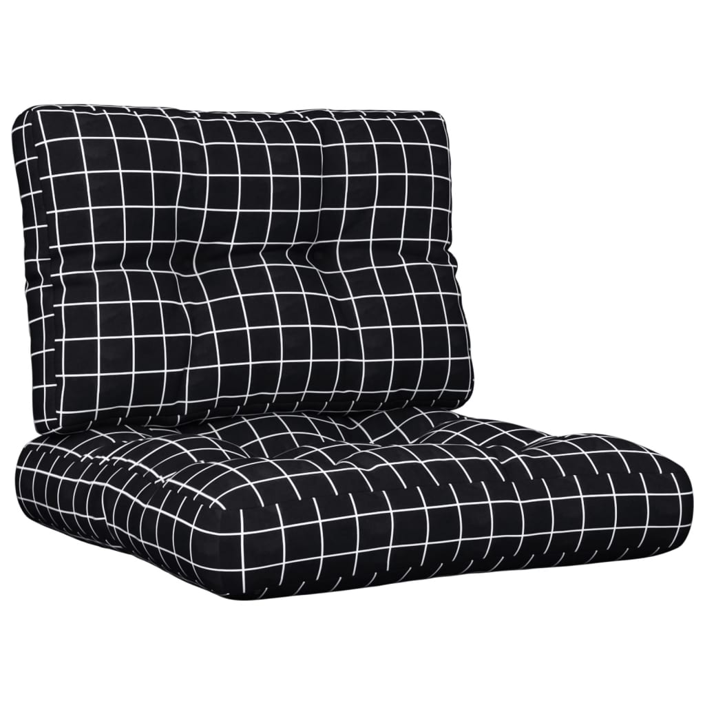 Palletkussens 2 St Stof Ruitpatroon Zwart 50 x 50 x 12 cm Zwart en wit