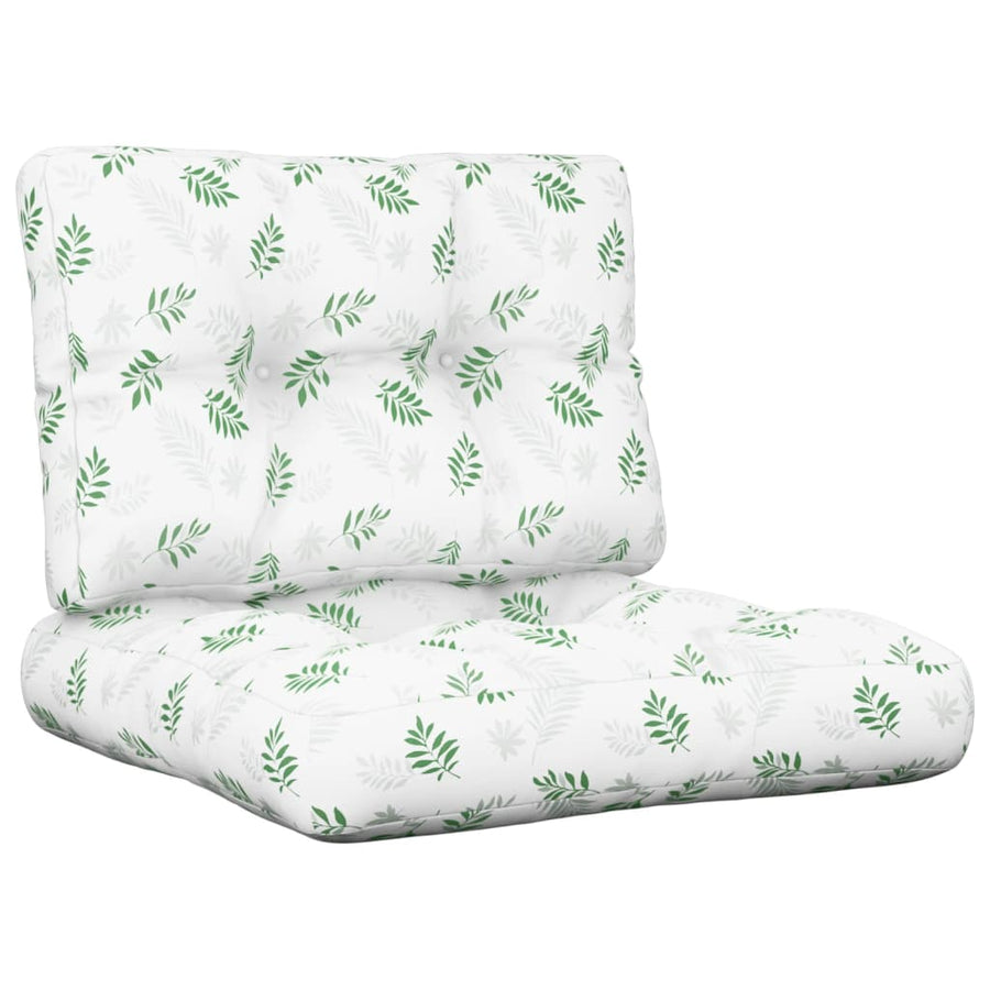 Palletkussens 2 st stof bladpatroon 50 x 50 x 12 cm Wit en groen